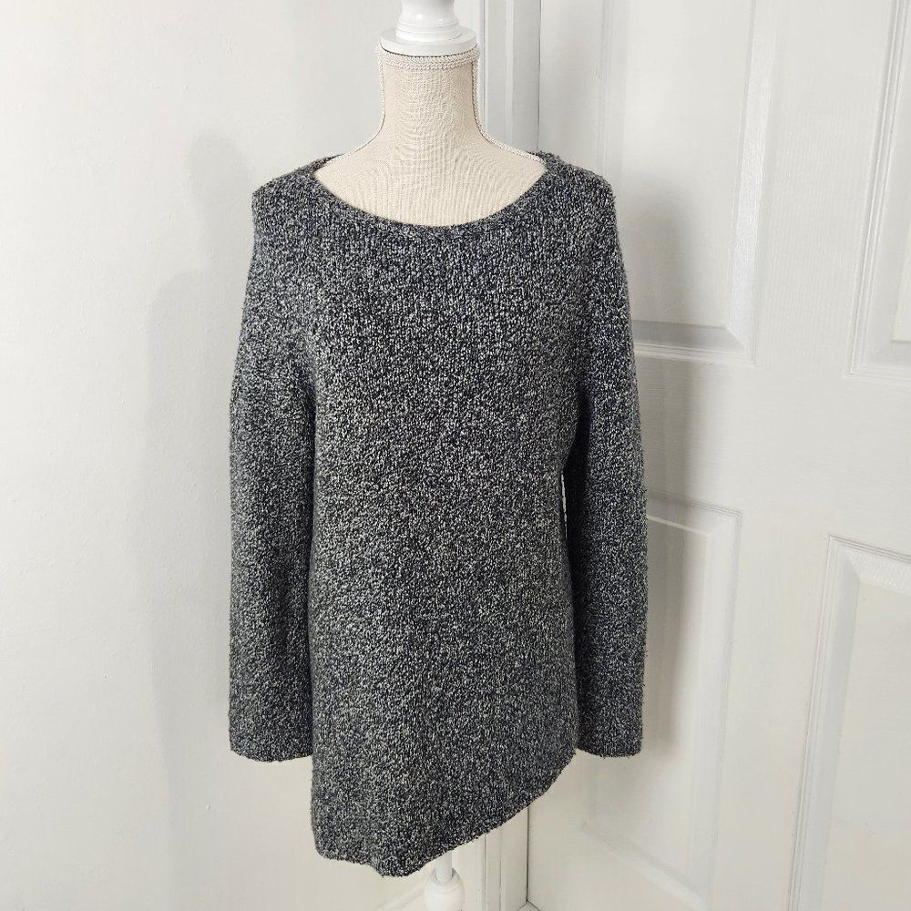 J Jill Sweater Womens Medium Gray Tunic Wool Blend Asymmetric Hem Minimalist